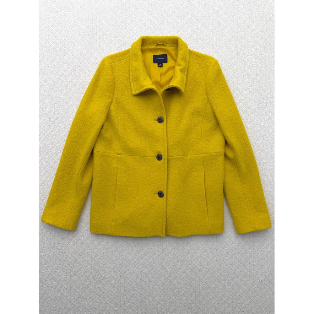 Lands' End Wool Blend Button Jacket Car Coat Yellow Women's Size 14